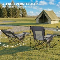 Outsunny 2er Set Campingstuhl faltbar Angelstuhl mit verstellbarer Rückenlehne Fußablage Getränkehalter Kopfstütze Dunkelgrau(m-5)