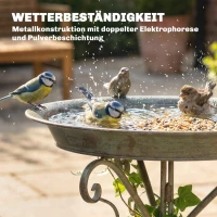 Outsunny Vogelbad mit Vogelstatue und dekorativem Standfuß, Vintage Garten Vogelbad Schale Sockel, Grün(m-6)
