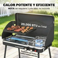 Outsunny Barbacoa de Gas Portátil 2 en 1 Propano 7 kW de Mesa o de Pie con Plancha Grande Patas Desmontables Negro(m-6)