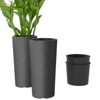 Outsunny 2er Set Blumentopf stapelbar Pflanzkübel mit Löcher 35x35 cm Pflanztöpfe Rund Dunkelgrau(m-11)