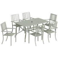 Outsunny 7 Pieces Garden Table and Chairs, 6 Seater Outdoor Table and Chairs with Umbrella Hole, for Garden, Light Grey(m-1)