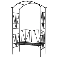 Outsunny Garden Bench, 2 Seater Outdoor Patio Bench, Metal Garden Loveseat with Arch for Vines and Climbing Plants, Black(m-10)