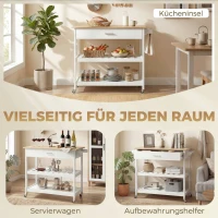 HOMCOM Küchenwagen mit Stauraum, Rollende Kücheninsel mit großer Arbeitsplatte, Schublade, 2 offenen Regalen, Handtuchhalter, Weiß(m-9)