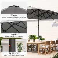 Outsunny 4.4m Double-Sided Sun Umbrella Patio Parasol LED Solar Lights Dark Grey(m-5)