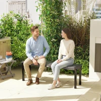 Outsunny 2 Seater Garden Bench, Outdoor Bench Loveseat with Wood-Effect Slatted Seat and Steel Frame for Patio, Park, Grey(m-2)