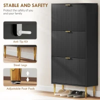 HOMCOM Elegant Three-Drawer Shoe Cabinet - Black(m-7)