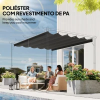Outsunny Cobertura para Pérgola 3,5x2,5 m Teto de Substituição Retrátil para Pérgola com 10 Orifícios de Drenagem Cinza Escuro(m-5)