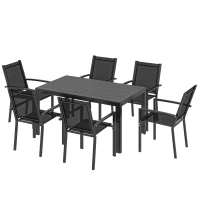 Outsunny Seven-Piece Garden Dining Set, with Plastic Wood-Top Table - Black(m-11)