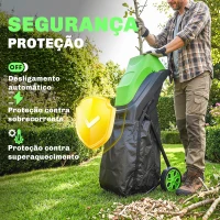 Outsunny Trituradora de Ramos Elétrica 2500 W com 2 Lâminas Reversíveis até Ø44 mm Saco de 45 L e Rodas 44x34x96 cm Verde(m-5)
