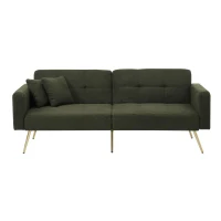 Divano letto con funzione letto, schienale regolabile, gambe dorate, rivestimento in sherpa, 175x64x72 cm, Verde(m-2)