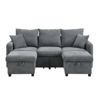 Divano angolare a U, con vano contenitore, pouf incluso, rivestimento in chenille, 188x186x86 cm, Grigio scuro(m-2)
