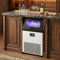 HOMCOM Commerciële IJsblokjesmachine, 55 kg/24u Roestvrij Staal Onderbouw of Vrijstaande IJsblokjesmaker met 13 kg Opslag(m-9)