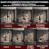 SPORTNOW Station de Musculation Power Rack 900kg Double Poulie Réglable 19 Niveaux Home Gym Complet pour Entraînement Force Noir(m-4)