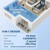 HOMCOM Przenośny klimatyzator z wężem 12.000 BTU 3,5 kW, 5-w-1, 24h timer, pilot, do 35㎡(m-4)