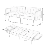 Divano-letto 2 posti, rivestimento in velluto, piedi dorati, 178x82x70 cm, Bianco(m-3)