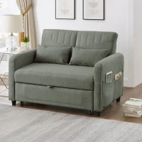 Divano pieghevole a due posti, rivestimento in cotone-lino, 114x77x82,5 cm, Verde militare(m-4)