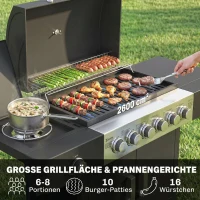 Outsunny Gasbarbecue 17,8 kW 6+1 branders BBQ grillwagen van roestvrij staal incl. wielen zijbrander thermometer emaille grillrooster(m-4)