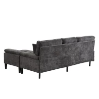 Divano angolare a L in chenille, pouf mobile, cuscini inclusi, 195x149x86 cm, Grigio(m-8)