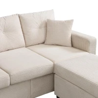 Divano a L con LED, rivestimento in velluto a coste, ottomana, 184x84,5x85,5 cm, Beige(m-11)