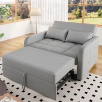 Divano-letto pieghevole multifunzionale, 2-in-1, schienale regolabile, rivestimento in cotone e lino, 127x75x94 cm, Grigio(m-1)