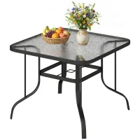 Outsunny Masă de grădină pătrată pentru 4 persoane cu blat din sticlă și orificiu pentru umbrelă Ø54 mm, negru(m-10)