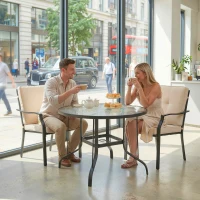 Outsunny Tempered Glass Top Round Outdoor Dining Table with Parasol Hole, 96.5 x 96.5 x 71 cm(m-9)