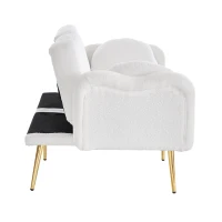 Divano letto 2 posti con superficie effetto lana d'agnello e piedi dorati, 175x79x82 cm, Bianco(m-7)