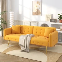 Divano-letto 2 posti, rivestimento in velluto, piedi dorati, 178x82x70 cm, Giallo(m-4)