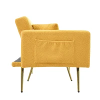 Divano letto con funzione letto, schienale regolabile, gambe dorate, rivestimento in sherpa, 175x64x72 cm, Giallo(m-7)