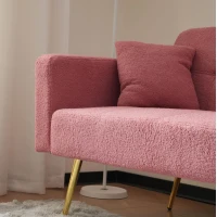 Divano letto con funzione letto, schienale regolabile, gambe dorate, rivestimento in sherpa, 175x64x72 cm, Rosa(m-5)