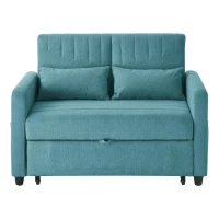 Divano pieghevole a due posti, rivestimento in cotone e lino, 114x77x82,5 cm, Blu-verde(m-7)