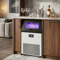 HOMCOM Commerciële IJsblokjesmachine, 55 kg/24u Roestvrij Staal Onderbouw of Vrijstaande IJsblokjesmaker met 13 kg Opslag(m-2)