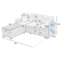 Divano a L con LED, rivestimento in velluto a coste, ottomana, 184x84,5x85,5 cm, Beige(m-3)