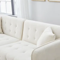 Divano-letto 2 posti, rivestimento in velluto, piedi dorati, 178x82x70 cm, Bianco(m-10)