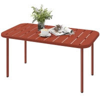 Outsunny Table Basse de Jardin en Acier Galvanisé, Plateau à Lattes, Table Rectangulaire aux Angles Arrondis, 90x50x43cm, Rouge