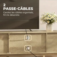 HOMCOM Meuble TV 135 cm, meuble télé pour téléviseur jusqu'à 65 pouces avec 2 portes en rotin, 2 compartiments ouverts, chêne(m-6)