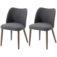 HOMCOM Dining Chairs Set of 2, Linen Upholstered Kitchen Chairs with Padded Seat, Curved Backrest, Rubberwood Legs, Dark Grey(m-11)