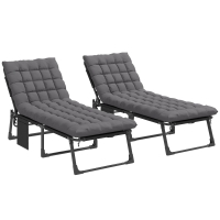 Outsunny Set de 2 Tumbonas Plegables con Reposacabezas Cojines Bolsillo Lateral y Respaldo Reclinable 5 Posiciones Gris Oscuro