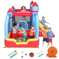 AIYAPLAY Castillo Hinchable para Niños con Soplador Tobogán Trampolín Piscina Pilar de Boxeo y Aro de Baloncesto 277x270x215 cm(m-11)