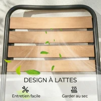 Outsunny Lot de 2 Chaises de Jardin Empilables, Assise et Dossier en Bois Massif à Lattes, Cadre en Acier, 61x47x81cm, Naturel(m-7)