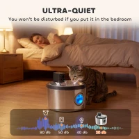 PawHut Fontanna dla kota 4L bezprzewodowa, ze stali nierdzewnej, z czujnikiem ruchu, 6 filtrami, podwójnym systemem filtracji, okienkiem LED, srebrna(m-9)