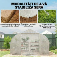 Outsunny Seră de Grădină 4x3m tip Tunel cu Acoperire din PE, Ușă și 8 Ferestre Rulabile, Alb(m-8)
