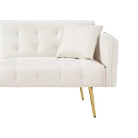 Divano-letto 2 posti, rivestimento in velluto, piedi dorati, 178x82x70 cm, Bianco(m-12)