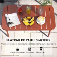 Outsunny Table Basse de Jardin en Acier Galvanisé, Plateau à Lattes, Table Rectangulaire aux Angles Arrondis, 90x50x43cm, Rouge(m-6)