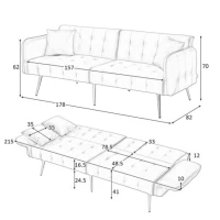 Divano-letto 2 posti, rivestimento in velluto, piedi dorati, 178x82x70 cm, Beige(m-3)