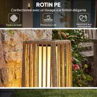 Outsunny Lanterne Solaire Extérieure en résine tressée lampadaire sans fil rechargeable  capteur de lumière 19 x 19 x 68 cm sable(m-6)