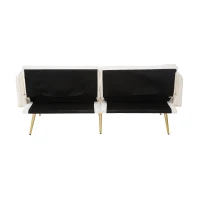 Divano-letto 2 posti, rivestimento in velluto, piedi dorati, 178x82x70 cm, Bianco(m-9)