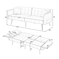 Divano-letto 2 posti, rivestimento in velluto, piedi dorati, 178x82x70 cm, Verde(m-3)