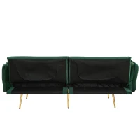 Divano-letto 2 posti, rivestimento in velluto, piedi dorati, 178x82x70 cm, Verde(m-7)