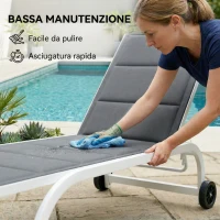 Outsunny Lettino Prendisole da Giardino con Ruote, in Texteline con Telaio in Alluminio, Grigio Scuro e Bianco(m-8)